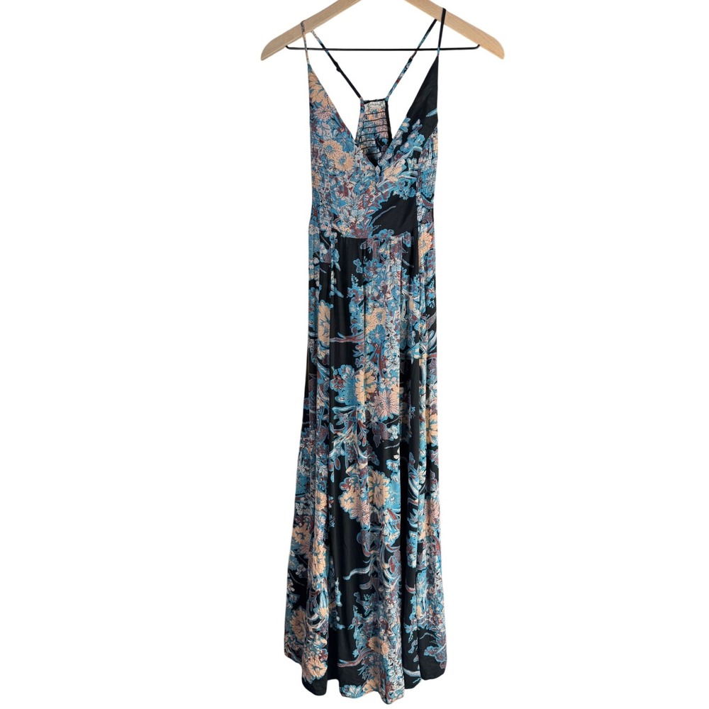 Free People Through The Vine Maxi Dress Women XS Black Floral Strappy Boho